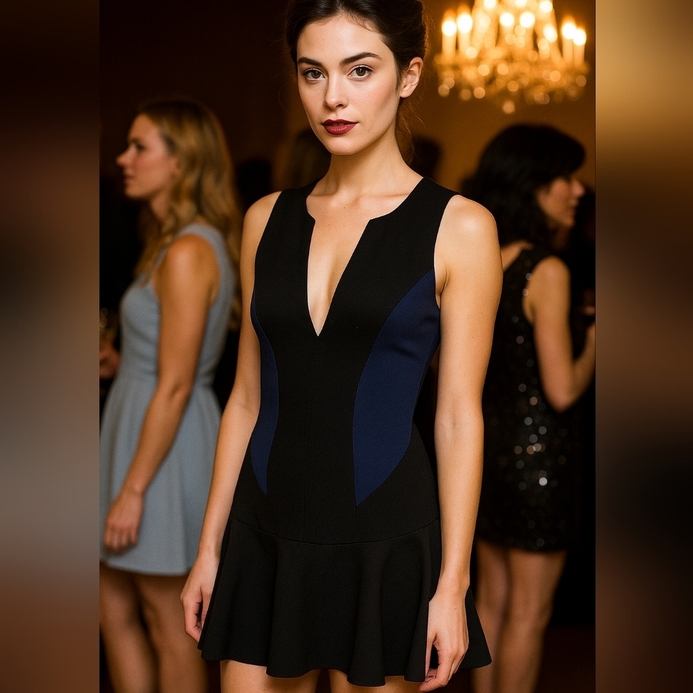 Black Halo Black & Blue Drop Waist Dress